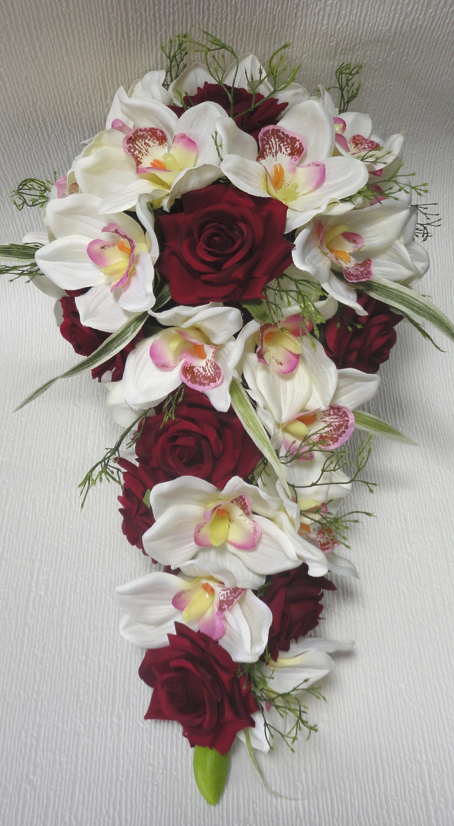 Deep Red & Ivory Orchid Bridal Bouqet